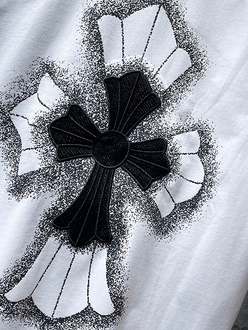 クロムハーツ刺繍サンスクリット 十字架ドローイング半袖Tシャツ