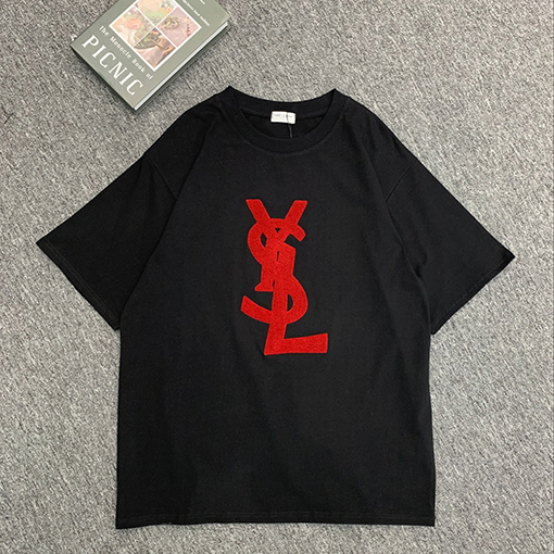 サンローランコピー  ファッション立体クルーネック植毛タオル刺繍半袖Tシャツ