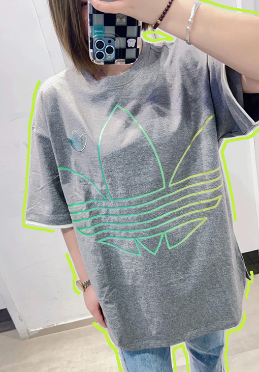 アディダス 偽の2枚のグラデーションパターンカップル半袖Tシャツ
