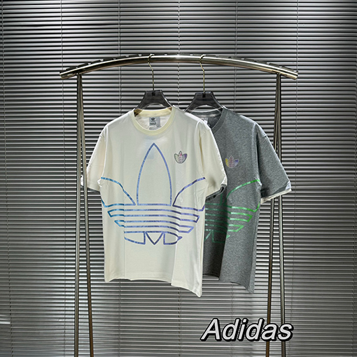 アディダス 偽の2枚のグラデーションパターンカップル半袖Tシャツ