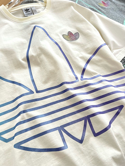 アディダス 偽の2枚のグラデーションパターンカップル半袖Tシャツ