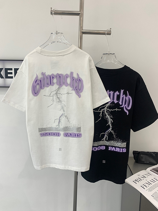 ジバンシイスーパーコピー 新しい文字反射ライトニングプリント半袖Tシャツ