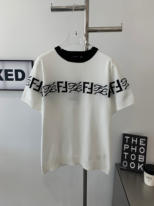 フェンディ チャームレターパターンジャカード花柄フルプリントニット半袖Tシャツ
