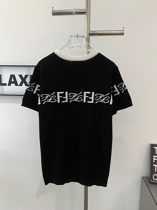 フェンディ チャームレターパターンジャカード花柄フルプリントニット半袖Tシャツ