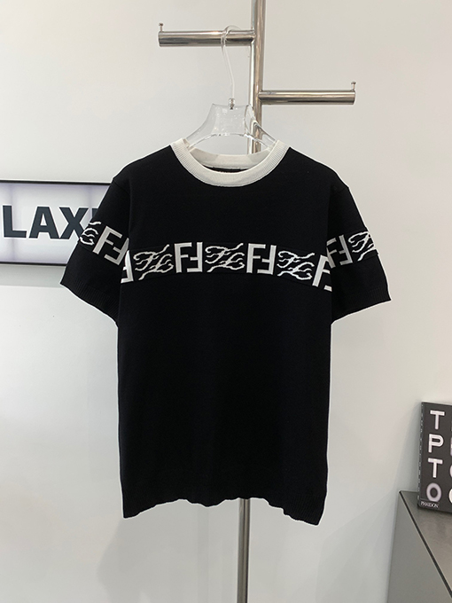 フェンディ チャームレターパターンジャカード花柄フルプリントニット半袖Tシャツ