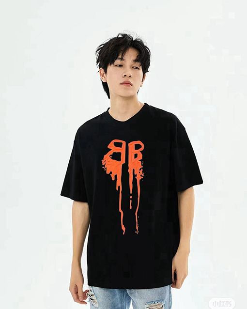 バレンシアガ 新しいオレンジ色のロゴ発泡前後に印刷された涙の鬼符半袖Tシャツ