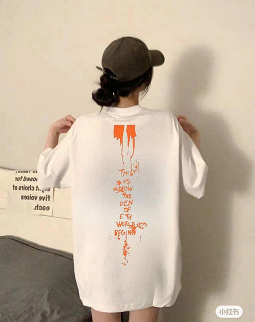 バレンシアガ 新しいオレンジ色のロゴ発泡前後に印刷された涙の鬼符半袖Tシャツ