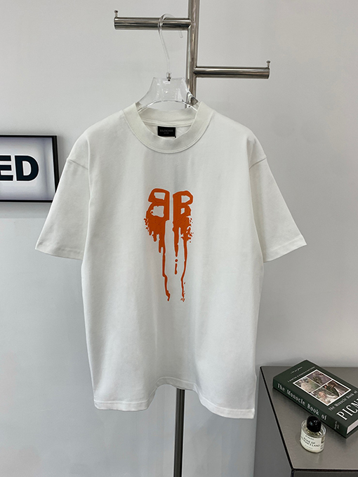 バレンシアガ 新しいオレンジ色のロゴ発泡前後に印刷された涙の鬼符半袖Tシャツ