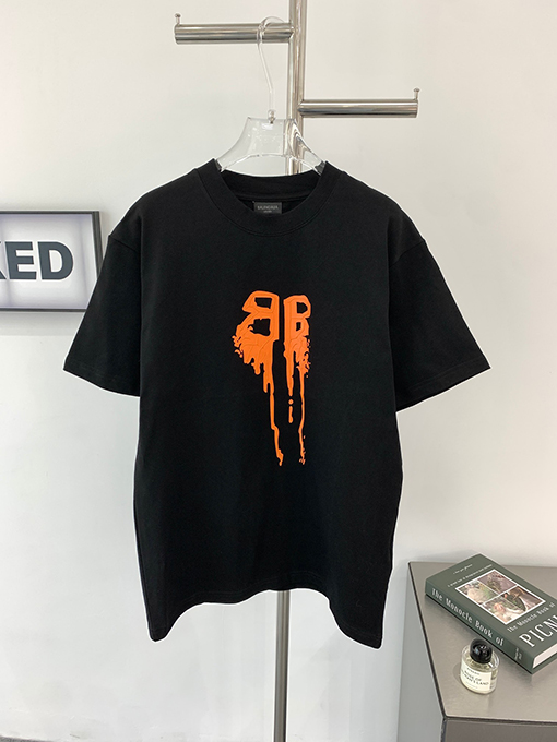 バレンシアガ 新しいオレンジ色のロゴ発泡前後に印刷された涙の鬼符半袖Tシャツ