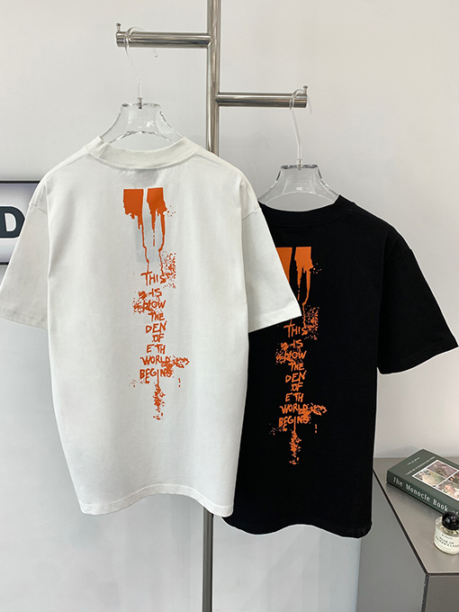 バレンシアガ 新しいオレンジ色のロゴ発泡前後に印刷された涙の鬼符半袖Tシャツ