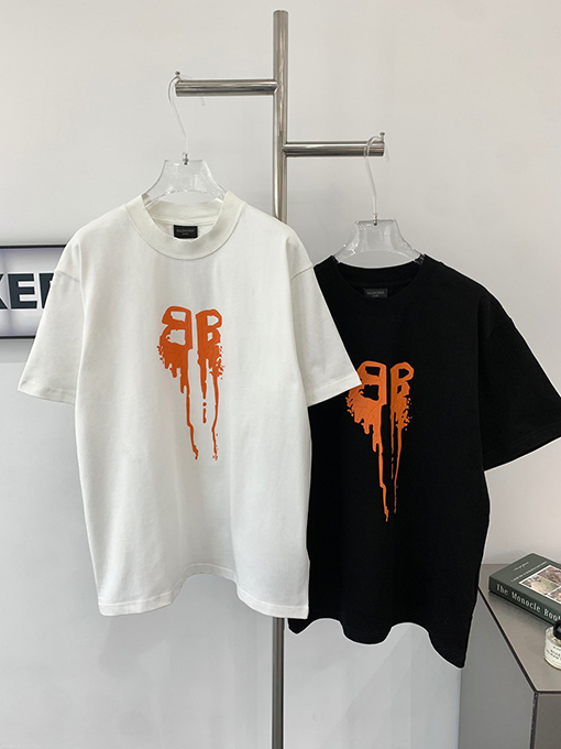 バレンシアガ 新しいオレンジ色のロゴ発泡前後に印刷された涙の鬼符半袖Tシャツ
