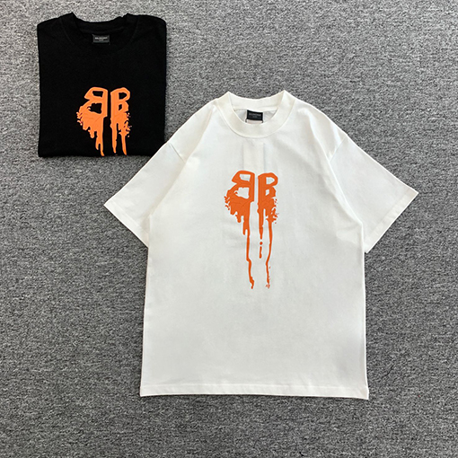 バレンシアガ 新しいオレンジ色のロゴ発泡前後に印刷された涙の鬼符半袖Tシャツ