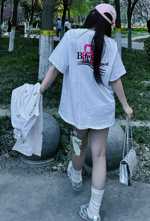 バレンシアガコピー ピンクのダブルBロックウェーブ前後プリント半袖Tシャツ