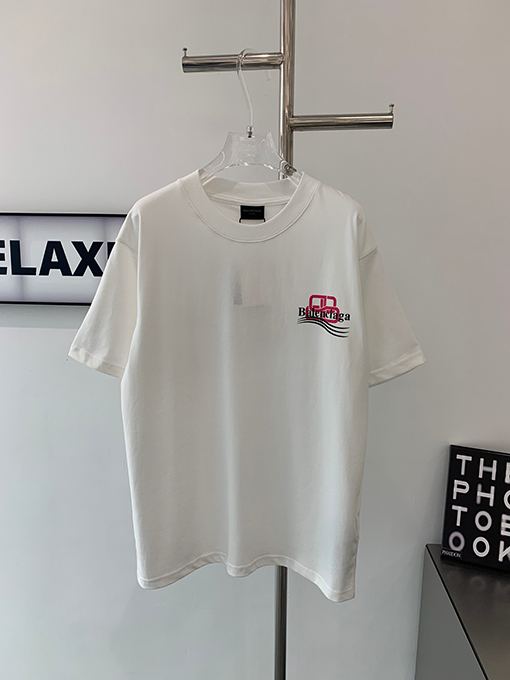 バレンシアガコピー ピンクのダブルBロックウェーブ前後プリント半袖Tシャツ