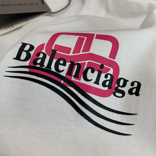 バレンシアガコピー ピンクのダブルBロックウェーブ前後プリント半袖Tシャツ