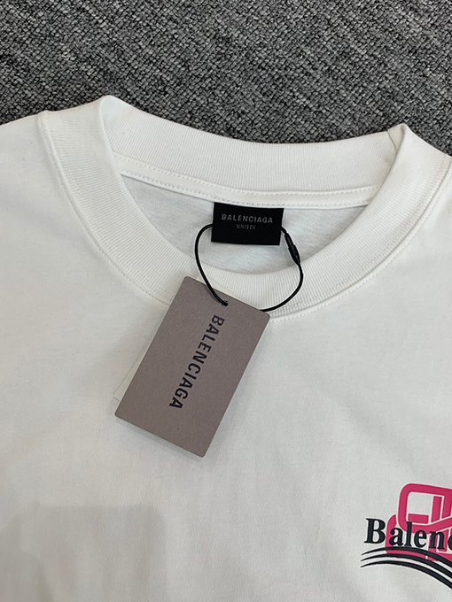 バレンシアガコピー ピンクのダブルBロックウェーブ前後プリント半袖Tシャツ