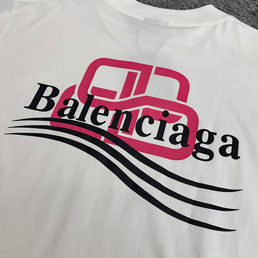 バレンシアガコピー ピンクのダブルBロックウェーブ前後プリント半袖Tシャツ