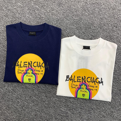 バレンシアガ  アニメキャラクター落書きアルファベット半袖Tシャツ