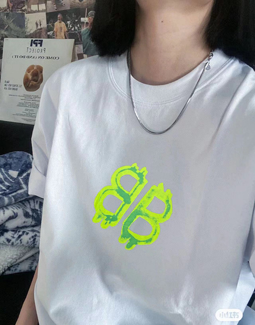 バレンシアガ グリーンダブルBロック前後プリント半袖Tシャツ