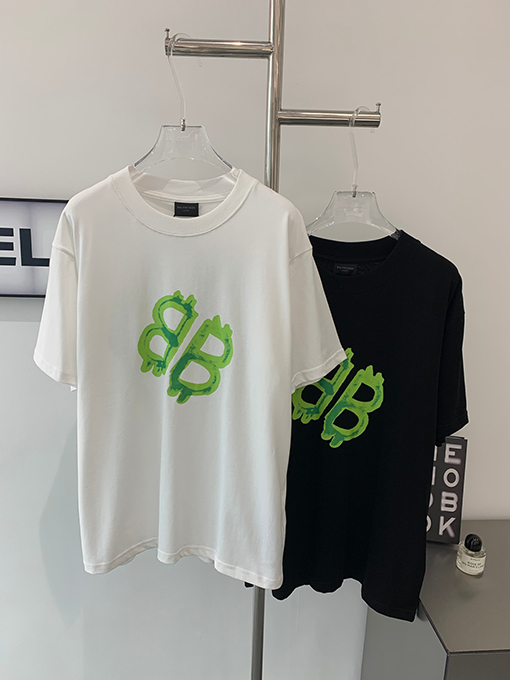 バレンシアガ グリーンダブルBロック前後プリント半袖Tシャツ