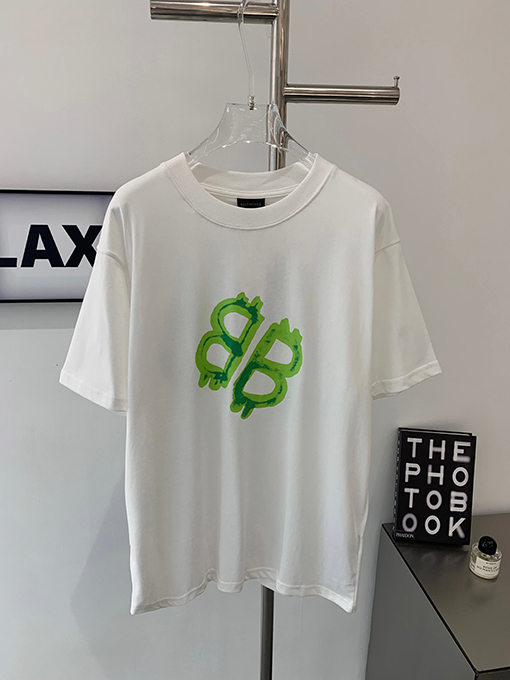 バレンシアガ グリーンダブルBロック前後プリント半袖Tシャツ