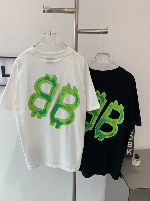 バレンシアガ グリーンダブルBロック前後プリント半袖Tシャツ