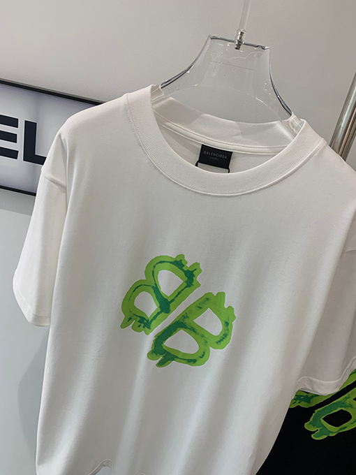 バレンシアガ グリーンダブルBロック前後プリント半袖Tシャツ