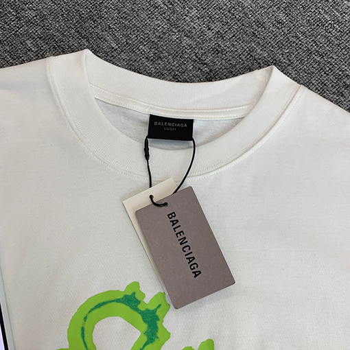 バレンシアガ グリーンダブルBロック前後プリント半袖Tシャツ