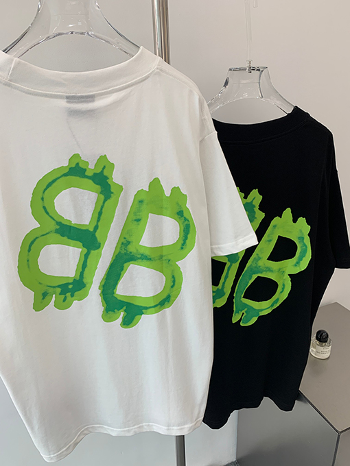 バレンシアガ グリーンダブルBロック前後プリント半袖Tシャツ