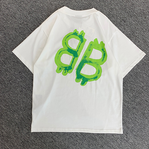 バレンシアガ  グリーンダブルBロック前後プリント半袖Tシャツ