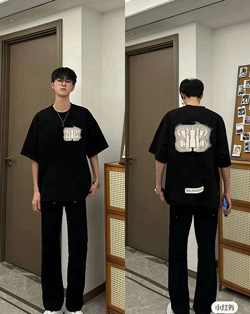 バレンシアガスーパーコピー  ダブルBロック前後プリント半袖Tシャツ