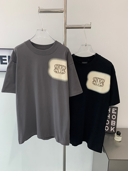 バレンシアガスーパーコピー  ダブルBロック前後プリント半袖Tシャツ