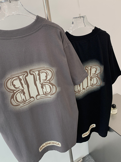 バレンシアガスーパーコピー  ダブルBロック前後プリント半袖Tシャツ