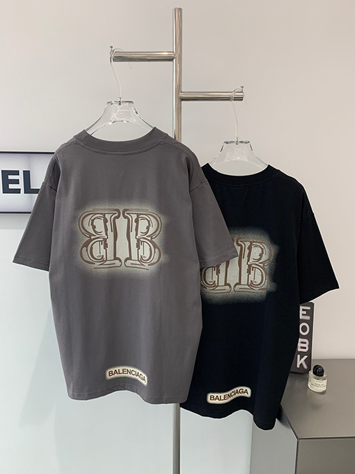バレンシアガスーパーコピー  ダブルBロック前後プリント半袖Tシャツ