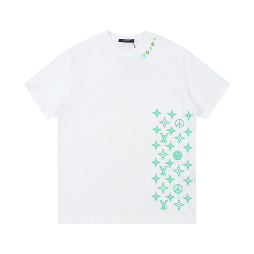 ルイヴィトンスーパーコピー 新しいファッションプリントロゴラウンドネック半袖Tシャツ