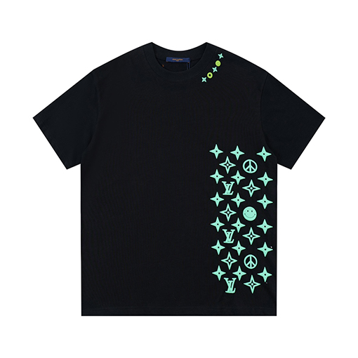 ルイヴィトンスーパーコピー 新しいファッションプリントロゴラウンドネック半袖Tシャツ