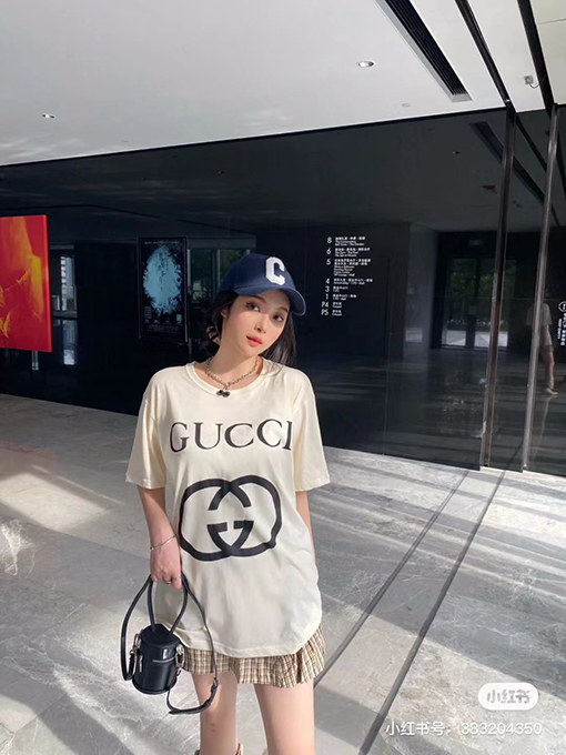 グッチ 新しいカジュアルなゆったりとした綿の襟の半袖tシャツ