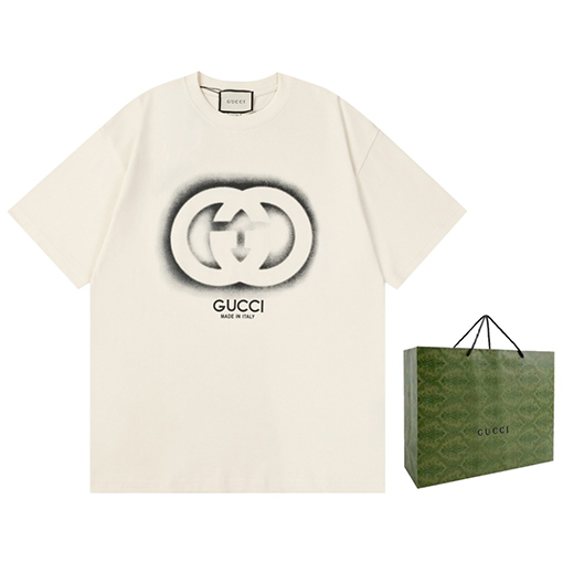 グッチ 新しいカジュアルなゆったりとした綿の襟の半袖tシャツ