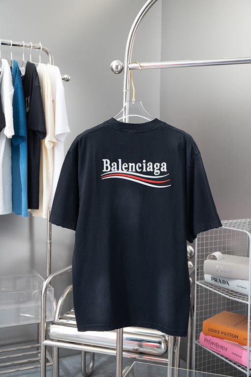 バレンシアガ 新しいクラシックコーラアルファベットロゴパターン刺繍半袖Tシャツ