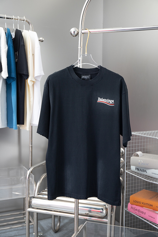 バレンシアガ 新しいクラシックコーラアルファベットロゴパターン刺繍半袖Tシャツ