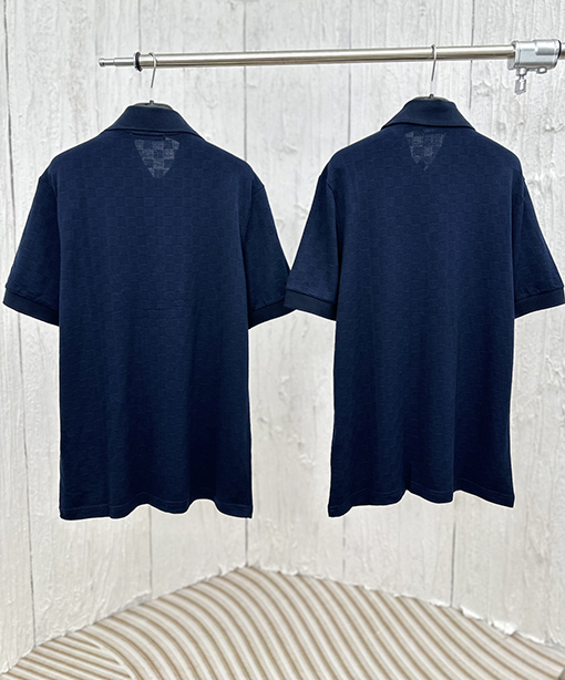  ルイヴィトン  パールバックル文字刺繍ビーズコットンチェック柄ラペル半袖ポロシャツ
