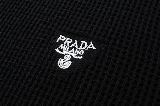 プラダ 新しい刺繍シルクコットンブレンドメッシュカットニットコットンラペル半袖ポロシャツ