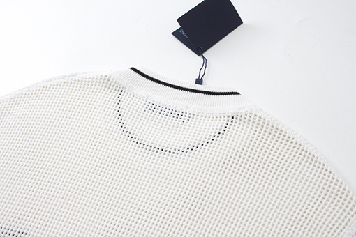 プラダ  新しい刺繍シルクコットンブレンドメッシュカットニットコットンラペル半袖ポロシャツ