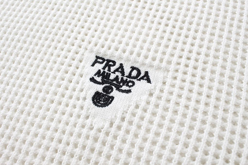 プラダ  新しい刺繍シルクコットンブレンドメッシュカットニットコットンラペル半袖ポロシャツ