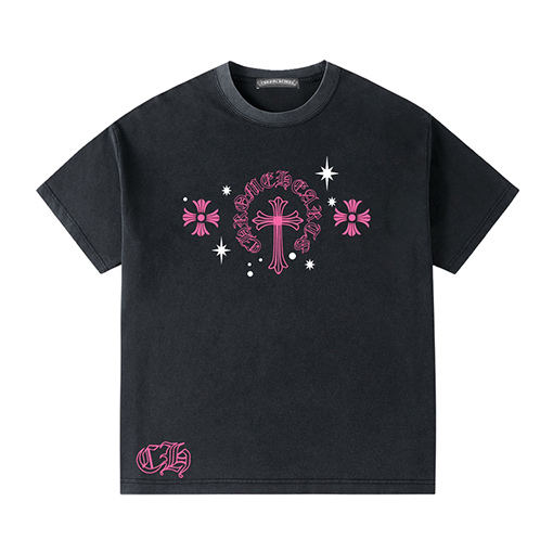 クロムハーツ 新しいウォッシュファッションラウンドネック半袖Tシャツ