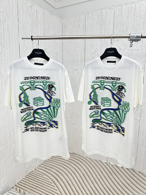 ルイヴィトン 新しいピクセルレンダリング融合ジャカード半袖Tシャツ