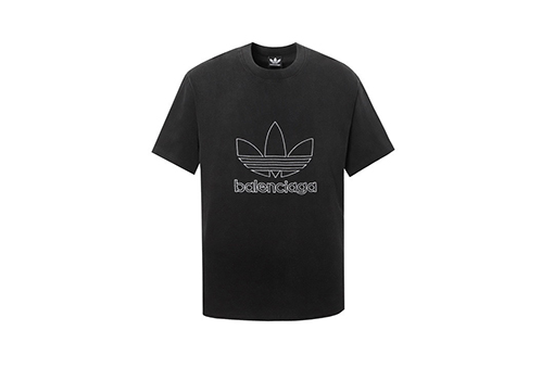 Balenciaga X Adidas アルファベット刺繍ロゴウォッシュブラック半袖Tシャツ