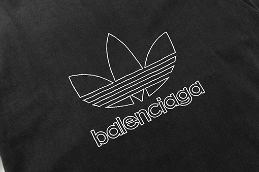 Balenciaga X Adidas アルファベット刺繍ロゴウォッシュブラック半袖Tシャツ