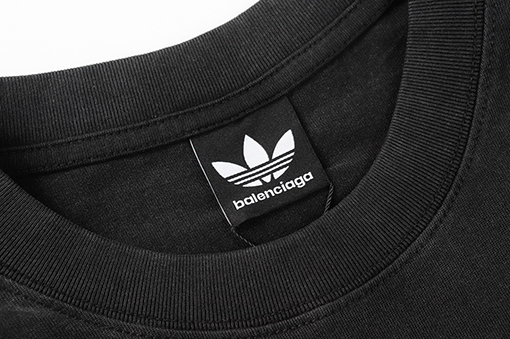 Balenciaga X Adidas アルファベット刺繍ロゴウォッシュブラック半袖Tシャツ