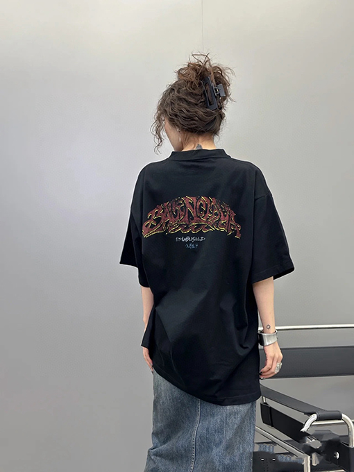 バレンシアガコピー ウォッシュソルトミルヴィンテージプリントトーテムクルーネック半袖Tシャツ